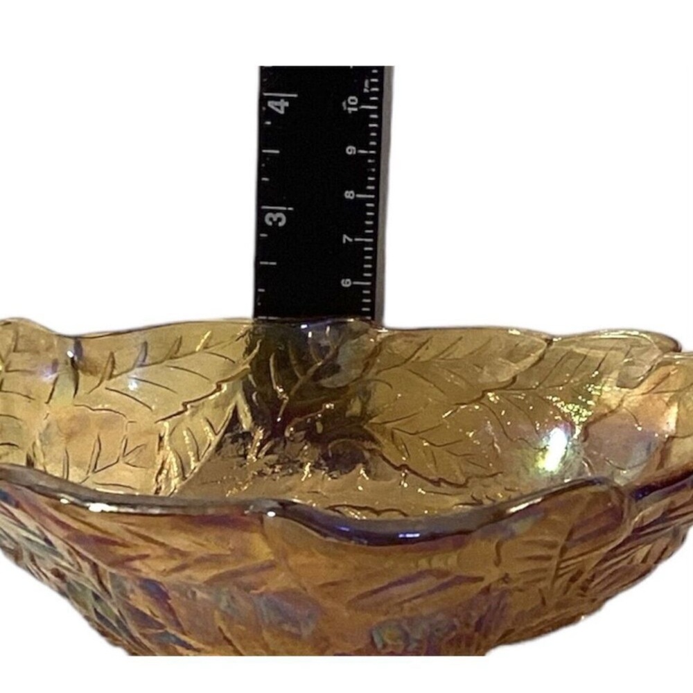 Vintage Fenton Blackberry Bramble Amber Carnival Glass Bowl 7” - Picture 5 of 9